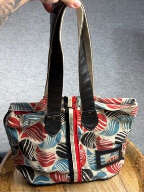 Retro Pop Parcel Canvas Travel Tote Bag Red Teal Black Abstract Print
